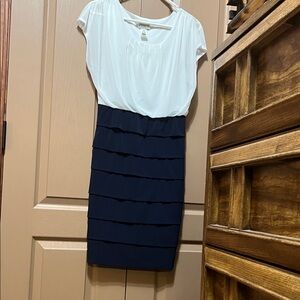 White and Navy Tiered Dress